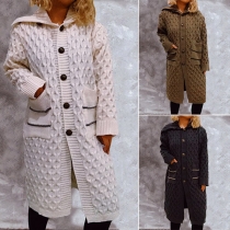 Retro Style Long Sleeve Lapel Single-breasted Solid Color Knit Cardigan