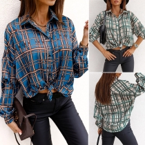 Fashion Long Sleeve POLO Collar Single-breasted Plaid Shirt