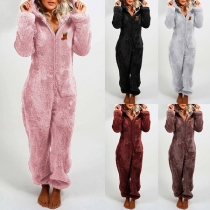 Cute Christmas Pattern Long Sleeve Hooded Plush Jumpsuit One-piece Pajamas
