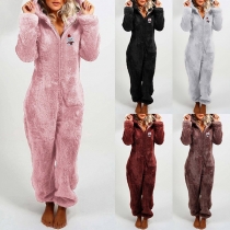 Cute Christmas Pattern Long Sleeve Hooded Plush Jumpsuit One-piece Pajamas