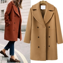 Elegant Solid Color Long Sleeve Double-breasted Duffle Coat （Size Run Small）
