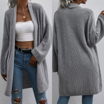 Simple Style Long Sleeve Solid Color Loose Knit Cardigan