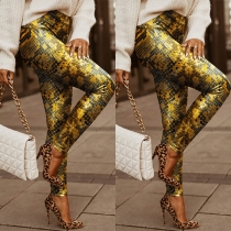 Fashion High Waist Serpentine Printed Tight Pants