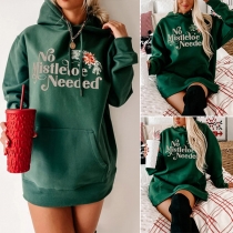 Casual Style Long Sleeve Hooded Letters Printed Loose Sweatshirt