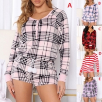 Fashion Long Sleeve V-neck Hairball Drawstring Printed Romper