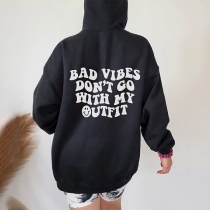 Casual Style Long Sleeve Hooded Letters Printed Sweatshirt