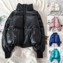 Fashion Solid Color Long Sleeve Hooded Warm Padded Coat