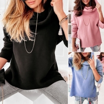 Fashion Solid Color Long Sleeve Hooded Loose Sweatshirt