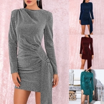 Sexy Backless Long Sleeve Round Neck Irregular Hem Party Dress