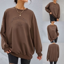 Casual Style Long Sleeve Round Neck Letters Printed Loose Sweatshirt
