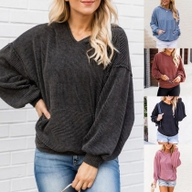 Fashion Solid Color Long Sleeve Hooded Corduroy Loose Sweatshirt
