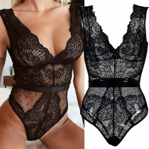 Sexy Backless V-neck Sleeveless Lace Bodysuit Lingerie
