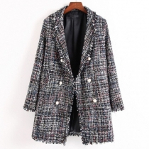 OL Style Long Sleeve Pearl Button Notched Lapel Slim Fit Duffle Coat