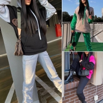 Fashion Contrast Color Long Sleeve Hooded Sweatshirt + Pants Two-piece Set