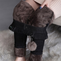 Fashion High Waist Plush Lining Slim Fit Stretch Jeans