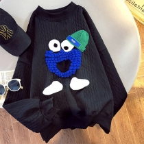 Cute Contrast Color Cartoon Pattern Long Sleeve Round Neck Loose Sweatshirt