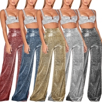 Fashion Byxor med hög midja och vida ben med glitter
