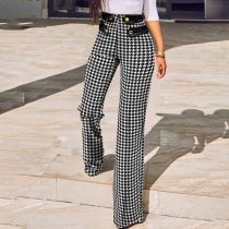 Fashion Middle Waist SLim Fit Plaid Flared Pants