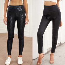 Fashion High Waist Black Serpentine Printed Stretch Leggings
