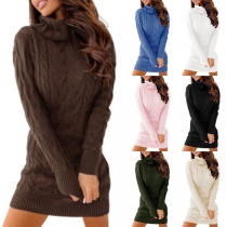 Fashion Solid Color Long Sleeve Round Neck Slim Fit Sweater Dress