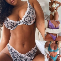 Sexy Solid Color Hollow Out Lace Underwire Lingerie Set
