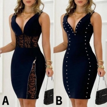 Sexy Backless V-neck Slit Hem Sleeveless Slim Fit Tight Dress