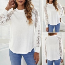 Fashion Lace Spliced Long Sleeve Round Neck Loose T-shirt