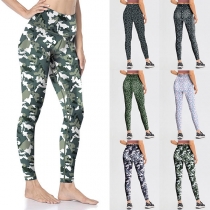 Sportstil Leopard- och Kamouflagetryckta Stretchleggings med Hög Midja