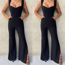 Sexig hoppklädsel med fyrkantig krage, slits nederdel, ärmlös design och hög midja
