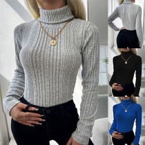 Mode enfärgad slim fit långärmad turtleneck stickad bottentopp