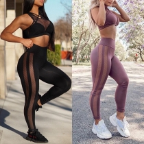 Sexig Tvådelat Set med Ärmfri Crop Top och Byxor med Spliced Detaljer