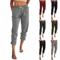 Casual Style Sportbyxor med Elastisk Midja och Enfärgad Design