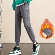 Casual Style Sportbyxor med enfärgad elastisk midja och plyschfoder