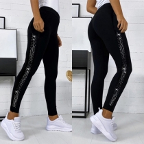 Casual Style Stretch Leggings med hög midja och tryck