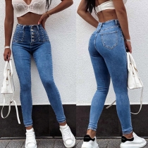 Fashion Rivets High Waist Slim Fit Tight Jeans