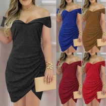 Sexy Bling-bling Gathered Off-the-shoulder Dress
