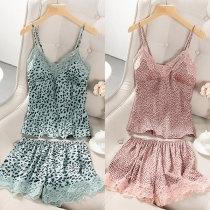 Fashion Leopard Print Lace Spliced Two-piece Loungewear