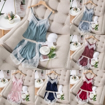 Casual Lace Spliced Two-piece Loungewear Set