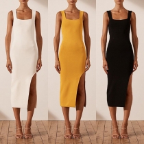 Fashion Solid Color Side Slit Dress