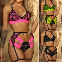 Sexy Contrast Color Lace Three-piece Lingerie Set