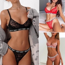 Sexy Lettered Lace Spliced Two-piece Lingerie Set