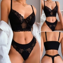Sexy Solid Color Lace Two-piece Lingerie Set
