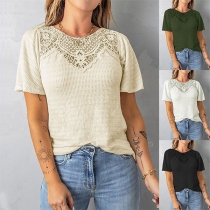 Fashion Lace Spliced Short Sleeve Shirt