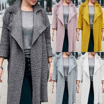 Fashion Solid Color Lapel Knitted Cardigan