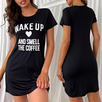 Casual Letter Print Short Sleeve Loungewear Dress