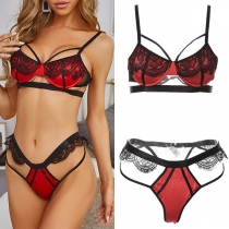 Sexy Contrast Color Lace Spliced Two-piece Lingerie Set