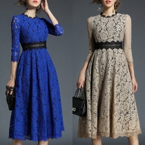 Elegant Round Neck 3/4 Sleeve Lace Dress