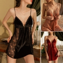 Sexy Lace Spliced Backless Crossover Two-piece Nightwear Loungewear