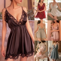 Sexy Lace Spliced V-neck Cami Nightwear Dress