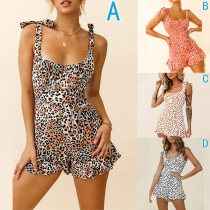 Sexy Leopard Printed Ruffle Self-tie Cami Romper